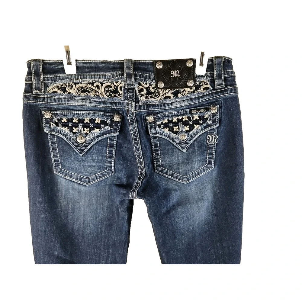 Miss Me Jeans 31 “Signature Boot” JP7054B Embellished Sequin Flap Pocket Jeans